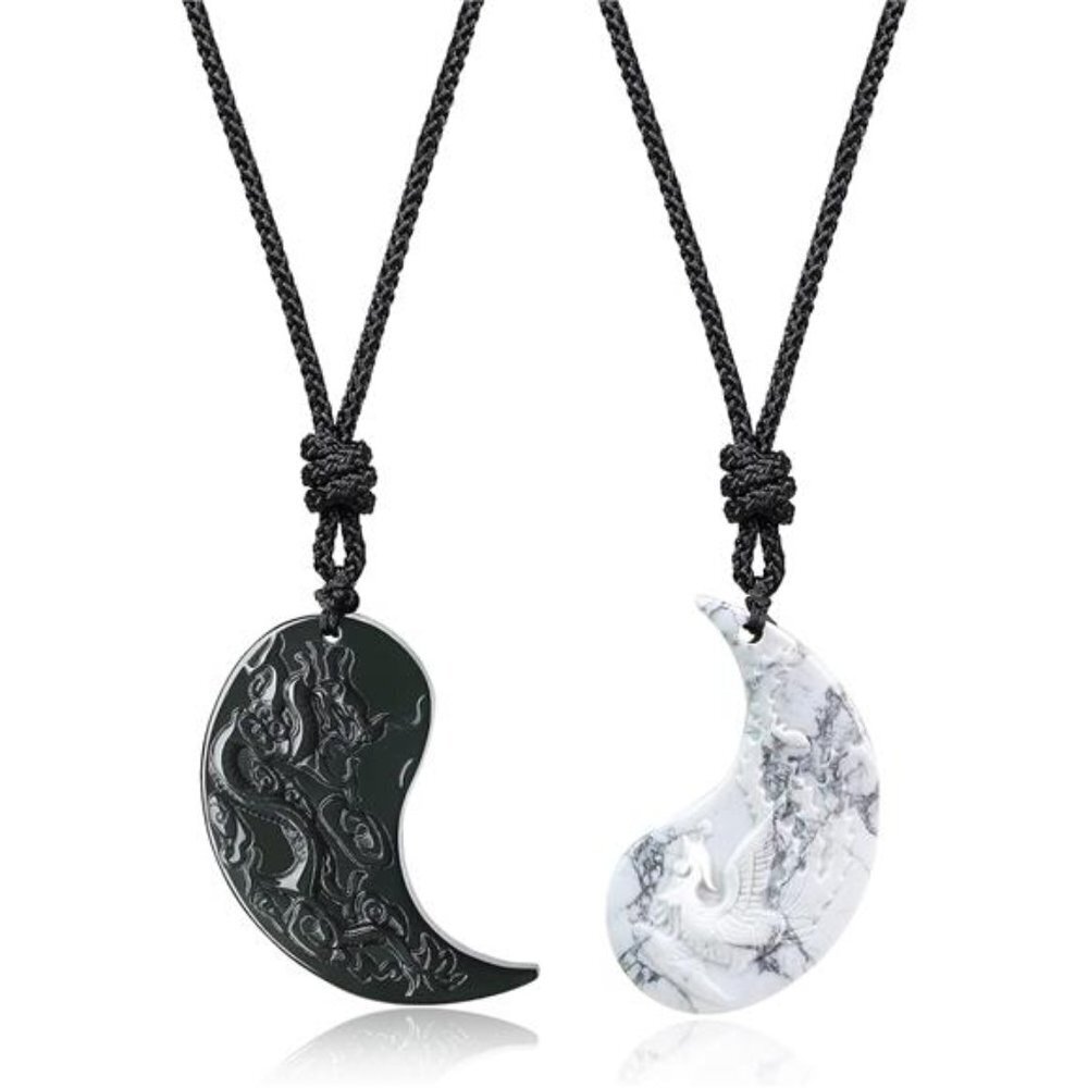 Yin Yang Couple Necklaces Dragon Phoenix Stone